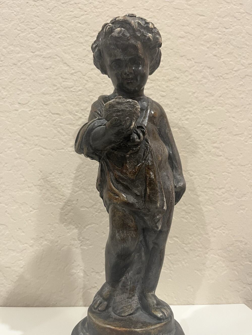 Attila’s Original Repro Of The Artist Cherub Statue Boy Holding bird Nest 12” GC